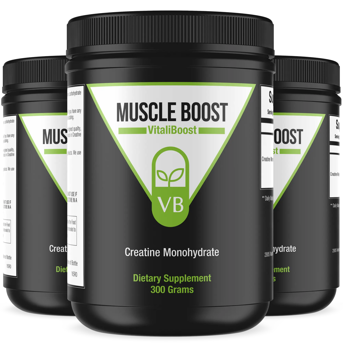 This 3 pack of Muscle Boost contains 100% pure Creatine Monohydrate (that's it!). Vitaliboost’s Creatine Monohydrate supplement is one of the highest quality available, containing no fillers or additives. This gives you ultimate results: increased muscle mass and strength, improved athletic performance, and enhanced recovery time. Made in the USA.