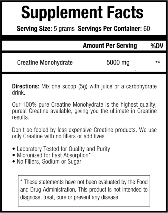 Muscle Boost contains 100% pure Creatine Monohydrate (that's it!). VitaliBoost’s Creatine supplement is of the highest quality available, containing no fillers or additives. This gives you ultimate results: increased muscle mass and strength, improved athletic performance, and enhanced recovery time.