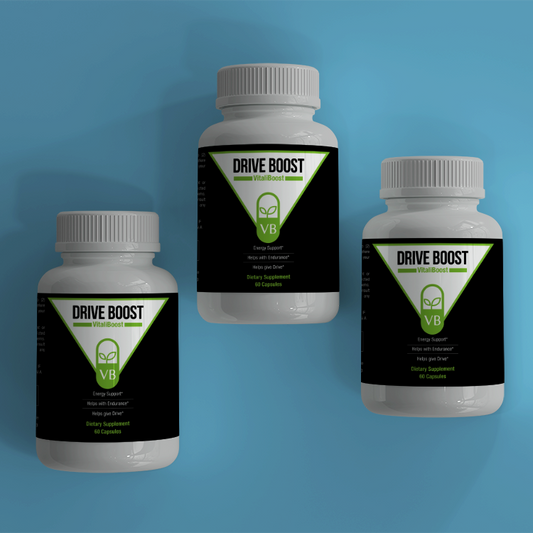 Drive Boost 3 pack: vitalize your endurance, performance, and sex drive! Through the combined effects of active ingredients Tongkat Ali and Maca, our formula is designed to support hormonal function, male fertility, and energy efficiency. Made in the USA